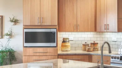 microwave in cabinet