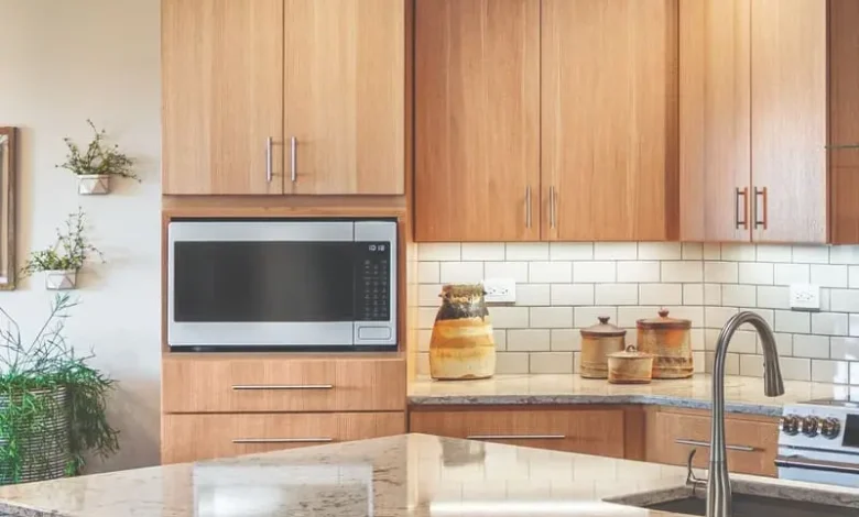 microwave in cabinet